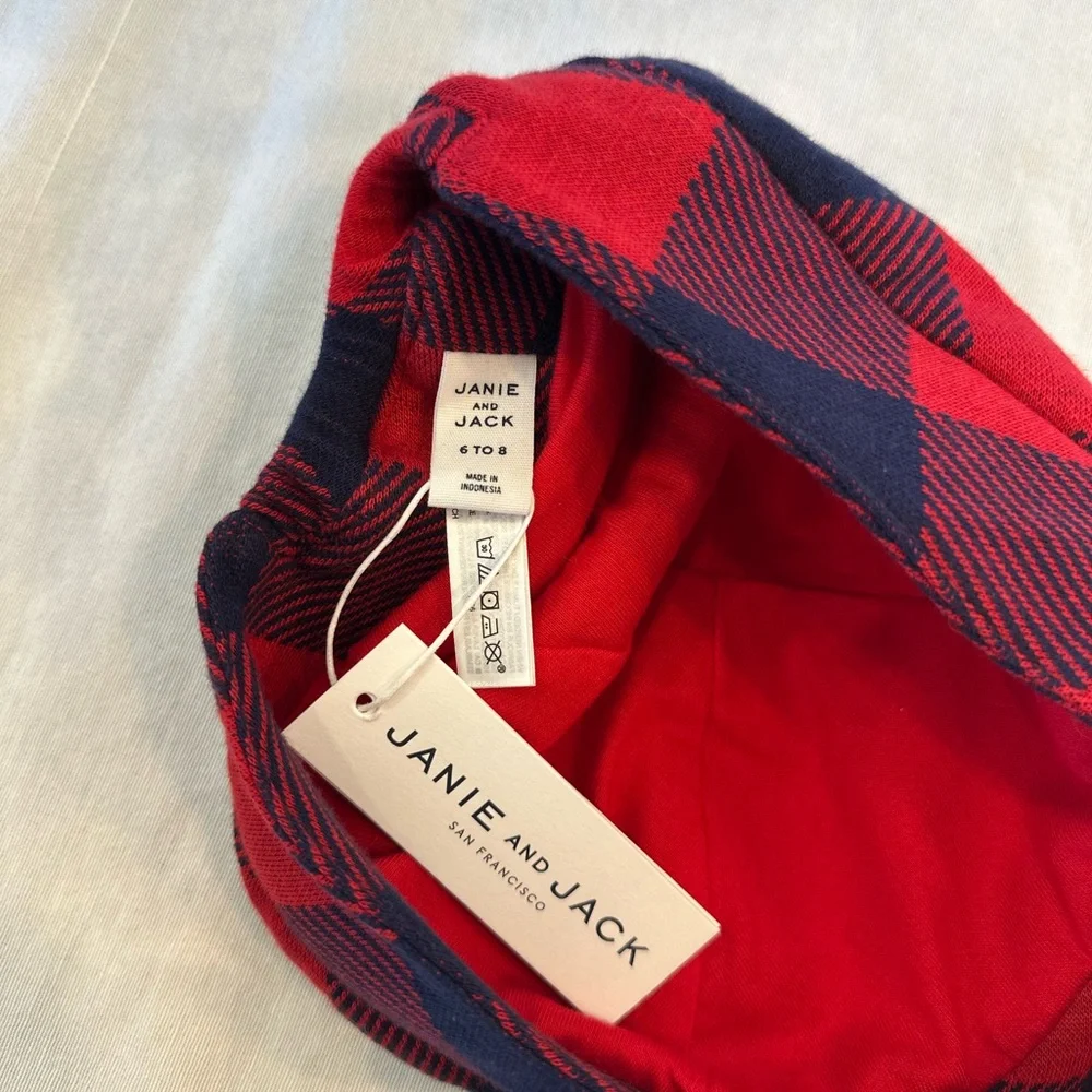 NWT Janie and Jack Plaid Red & Navy bow beret Girls 6-8y